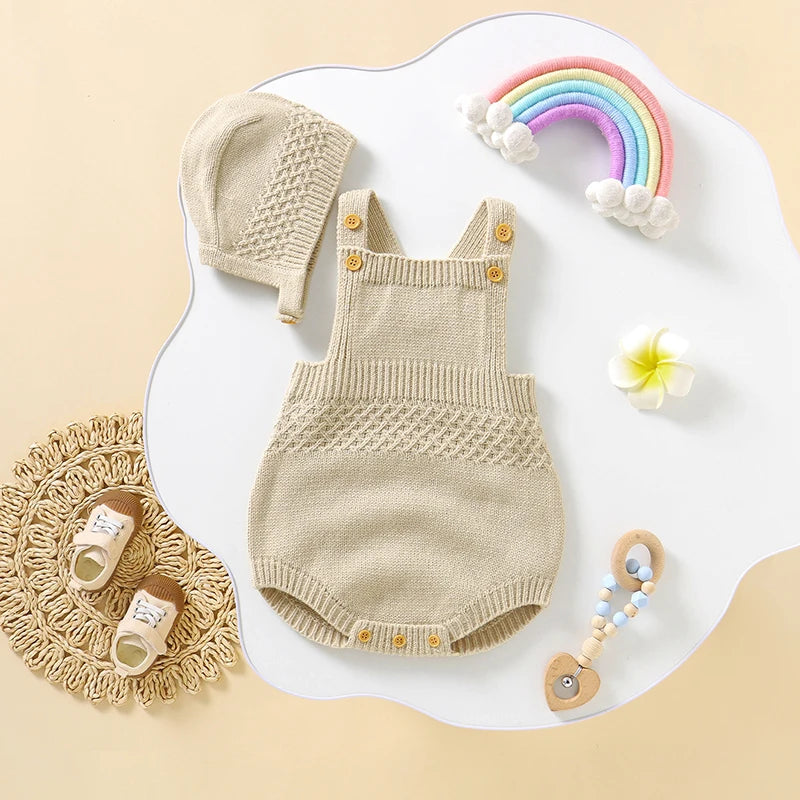 Baby Unisex Solid Knit Sleeveless Bodysuit & Hat 2-Piece Set