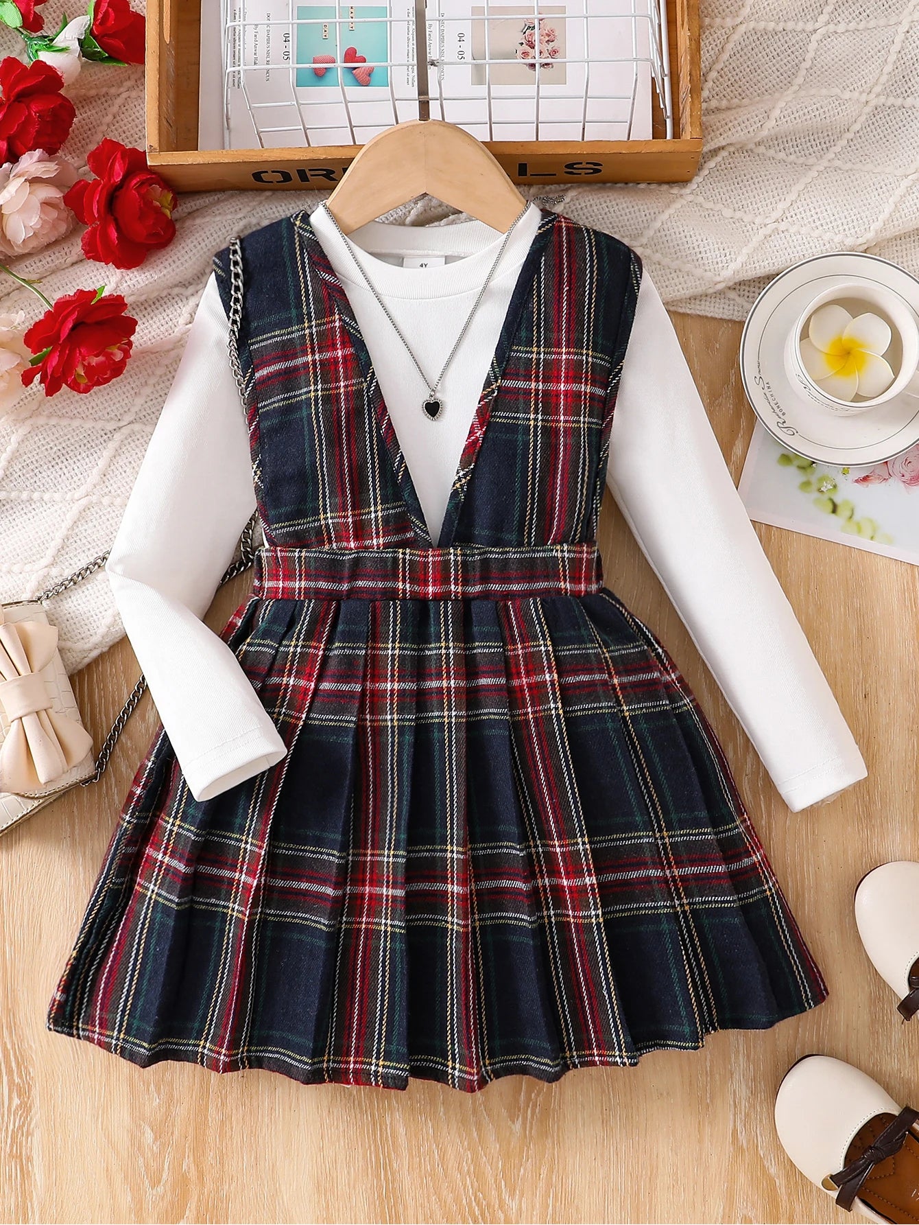 Girls' 2-Piece Plaid Dress Set