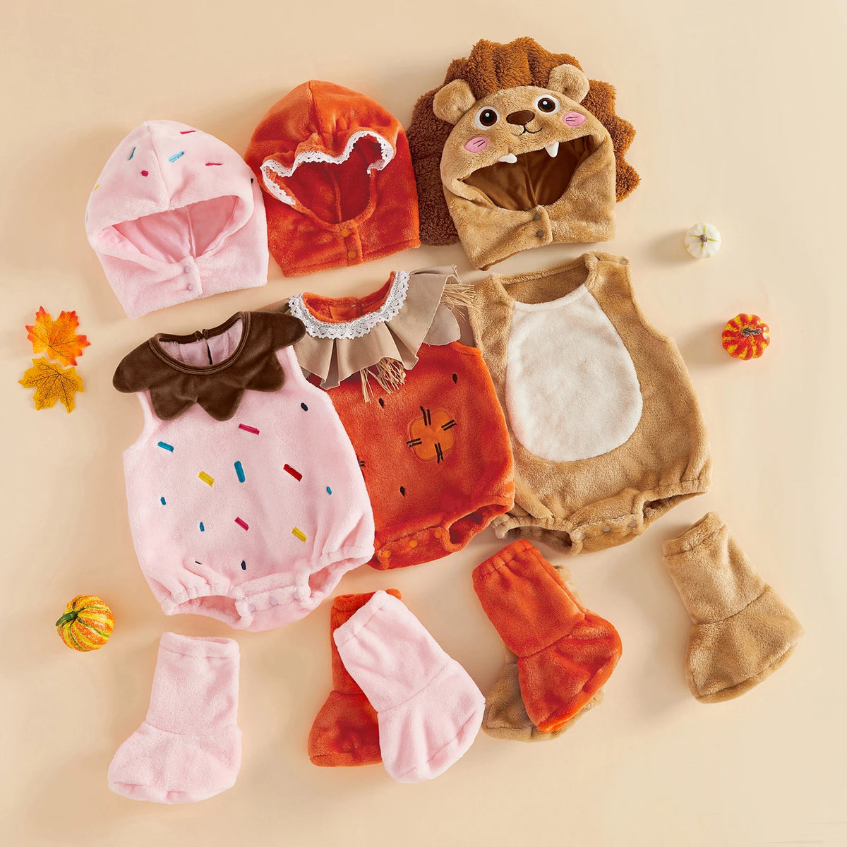 Baby 3-Piece Costume Romper Set with Hood & Socks
