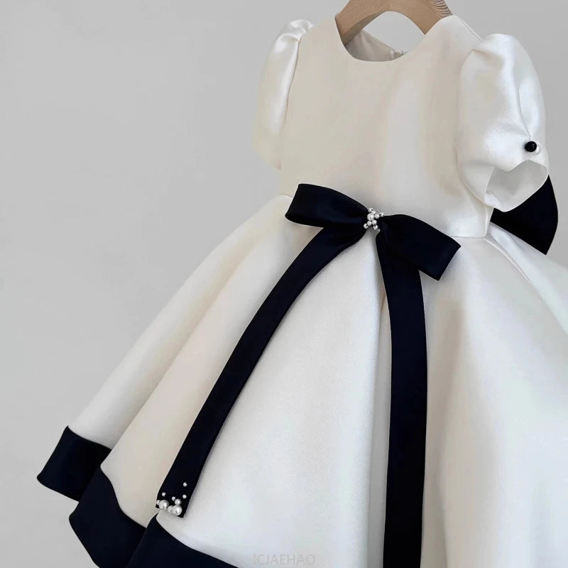 Girls' Black & White Satin Gala Gown