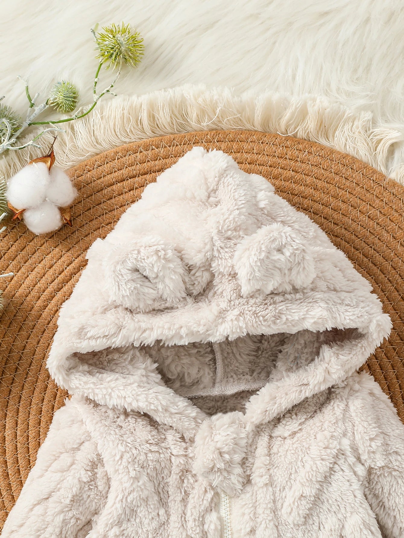 Baby Winter Plush Hooded Jumpsuit