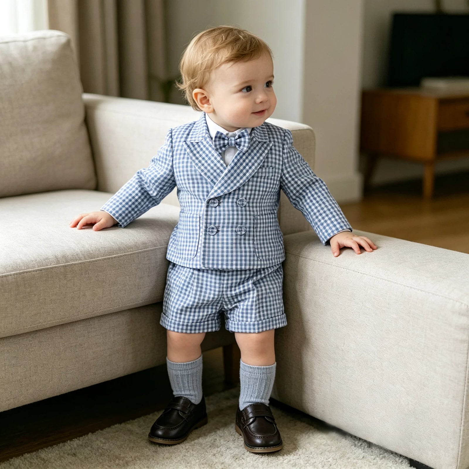 Toddler Boys’ Checked 3-Piece Formal Suit Set