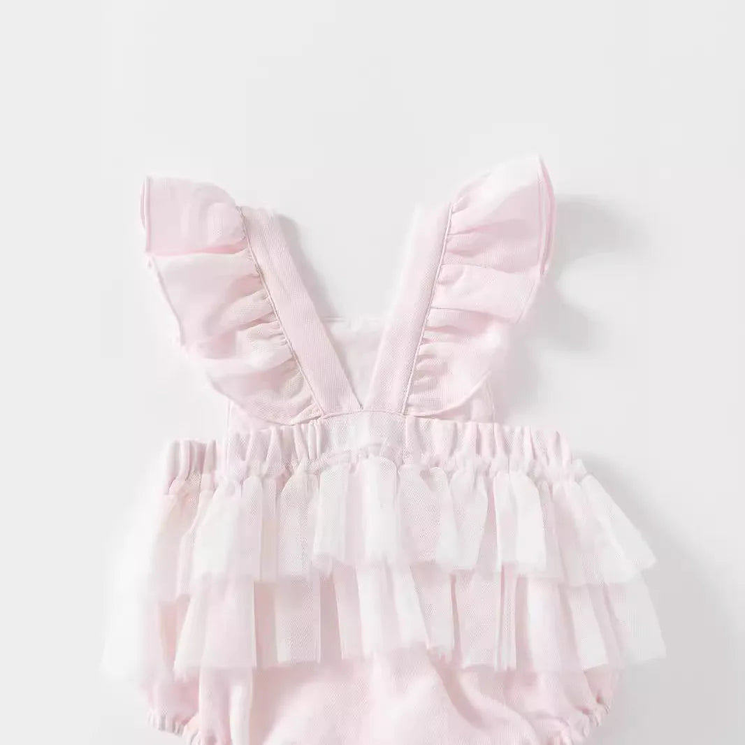 Baby Girl Flying Sleeve Cotton Lace Splicing Romper