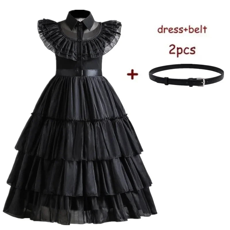 Gothic-Inspired Black Dress Costume for Girls