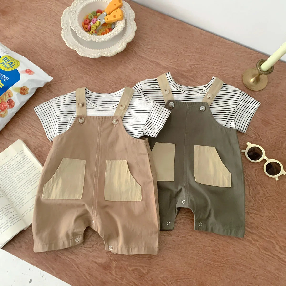 Fashion Pocket Design Strap Pants for Baby Boys