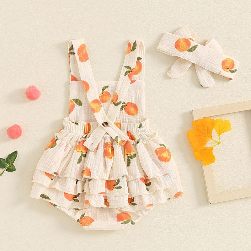 Peach Print Baby Girl Summer Romper