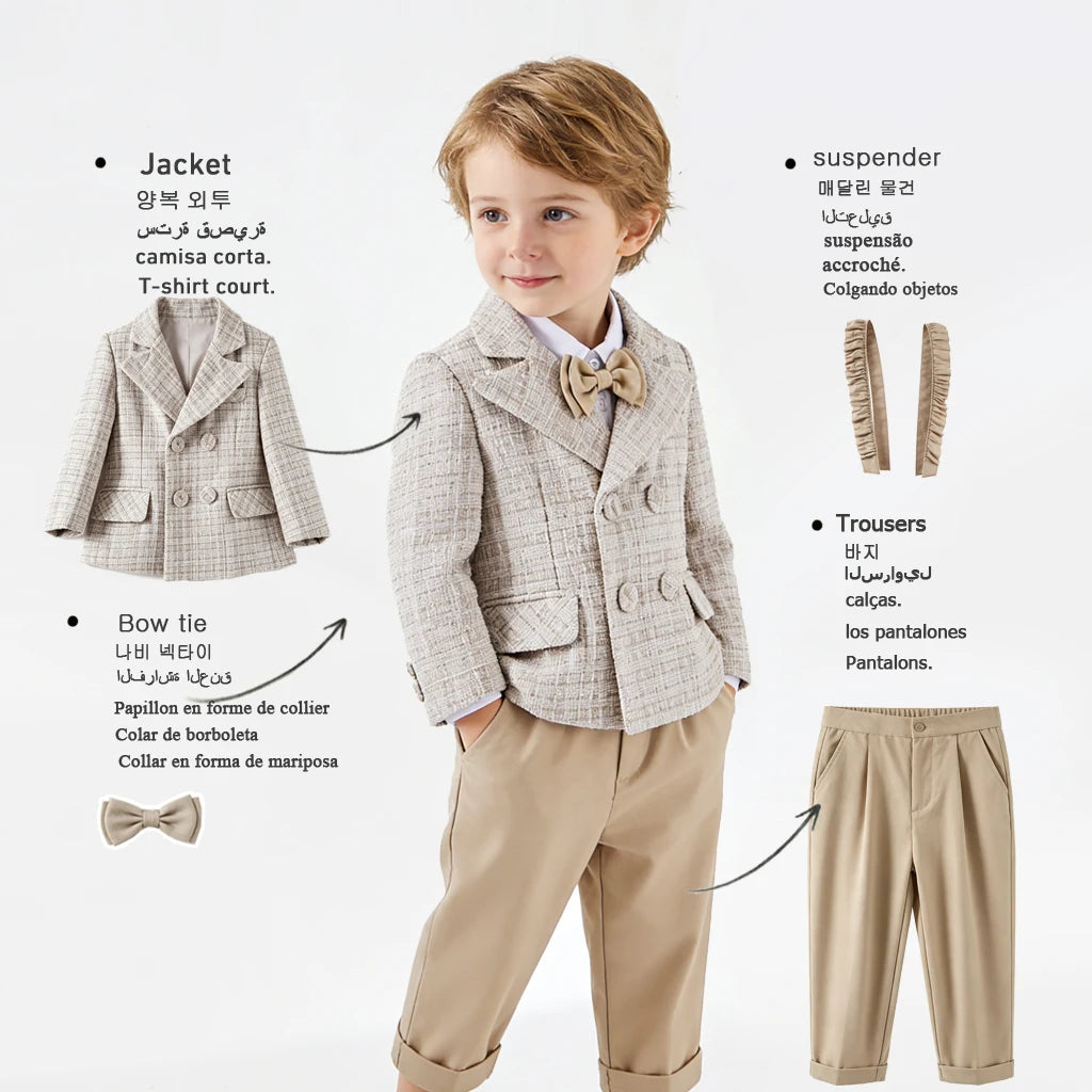 Toddler Boys’ Khaki Tweed Suit Set