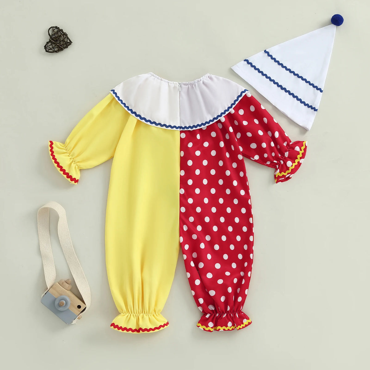 Toddler Clown Costume Jumpsuit & Hat- Funny Halloween Outfit