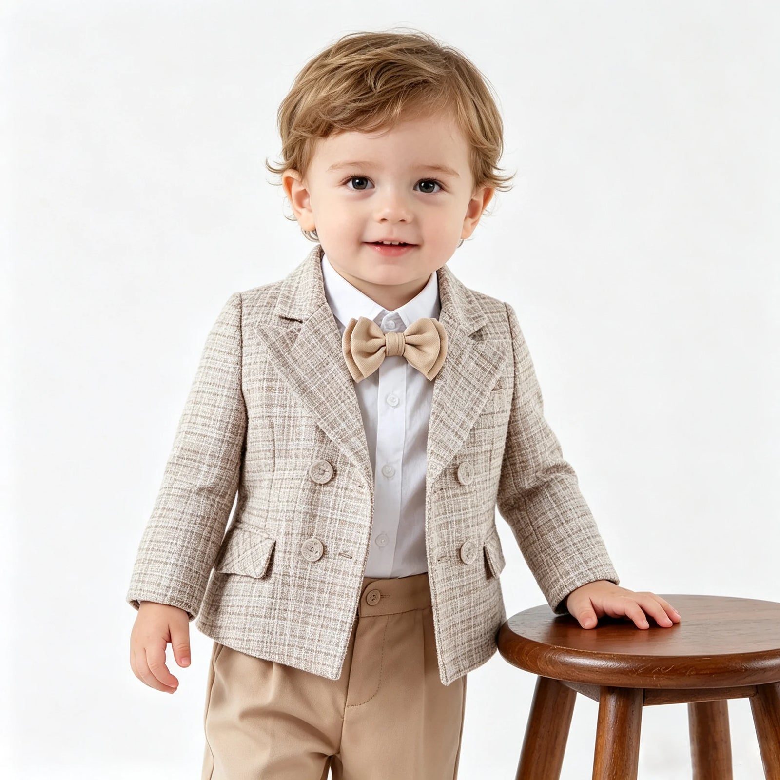 Toddler Boys’ Khaki Tweed Suit Set