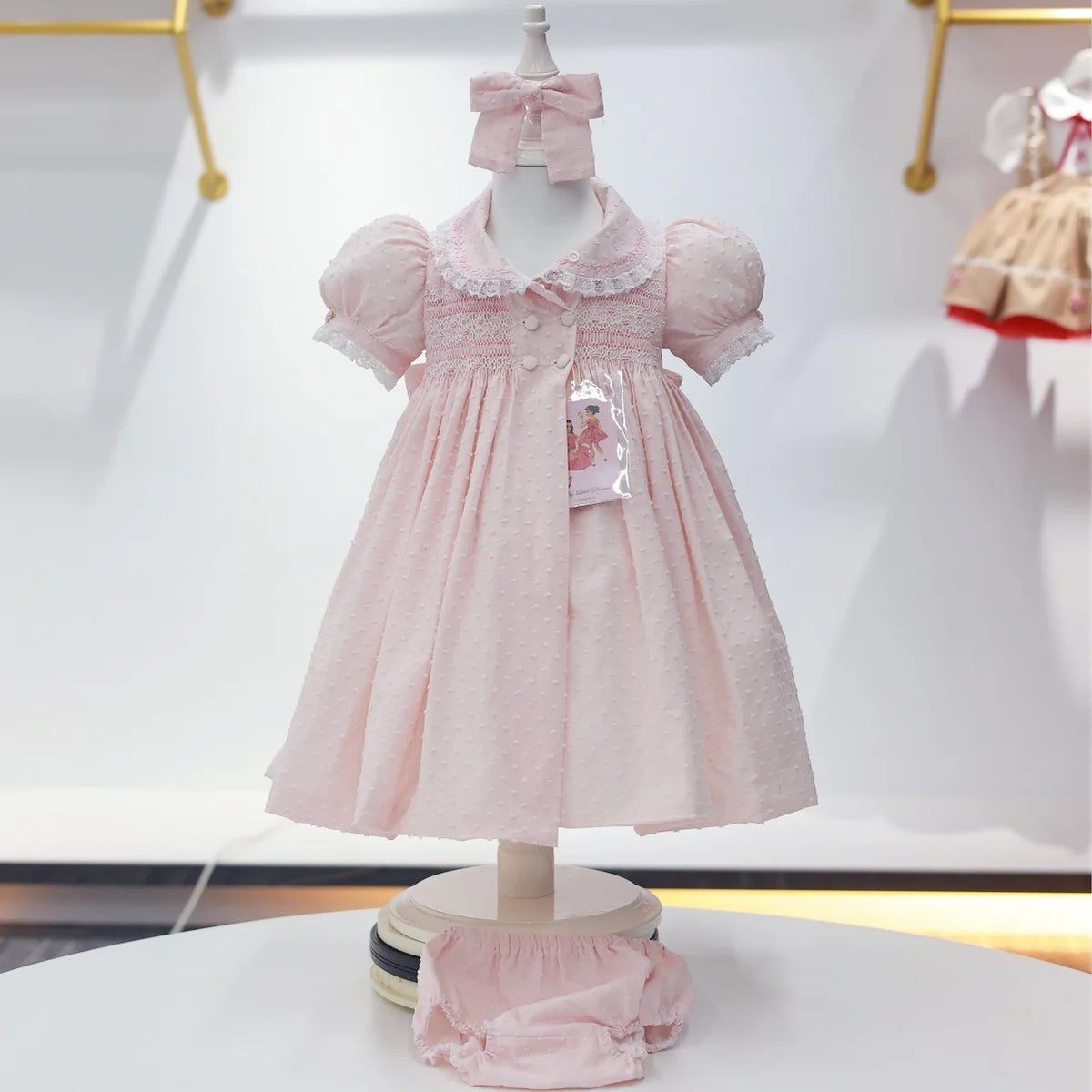 Handmade Pink Smocked Dress & Bloomer Set