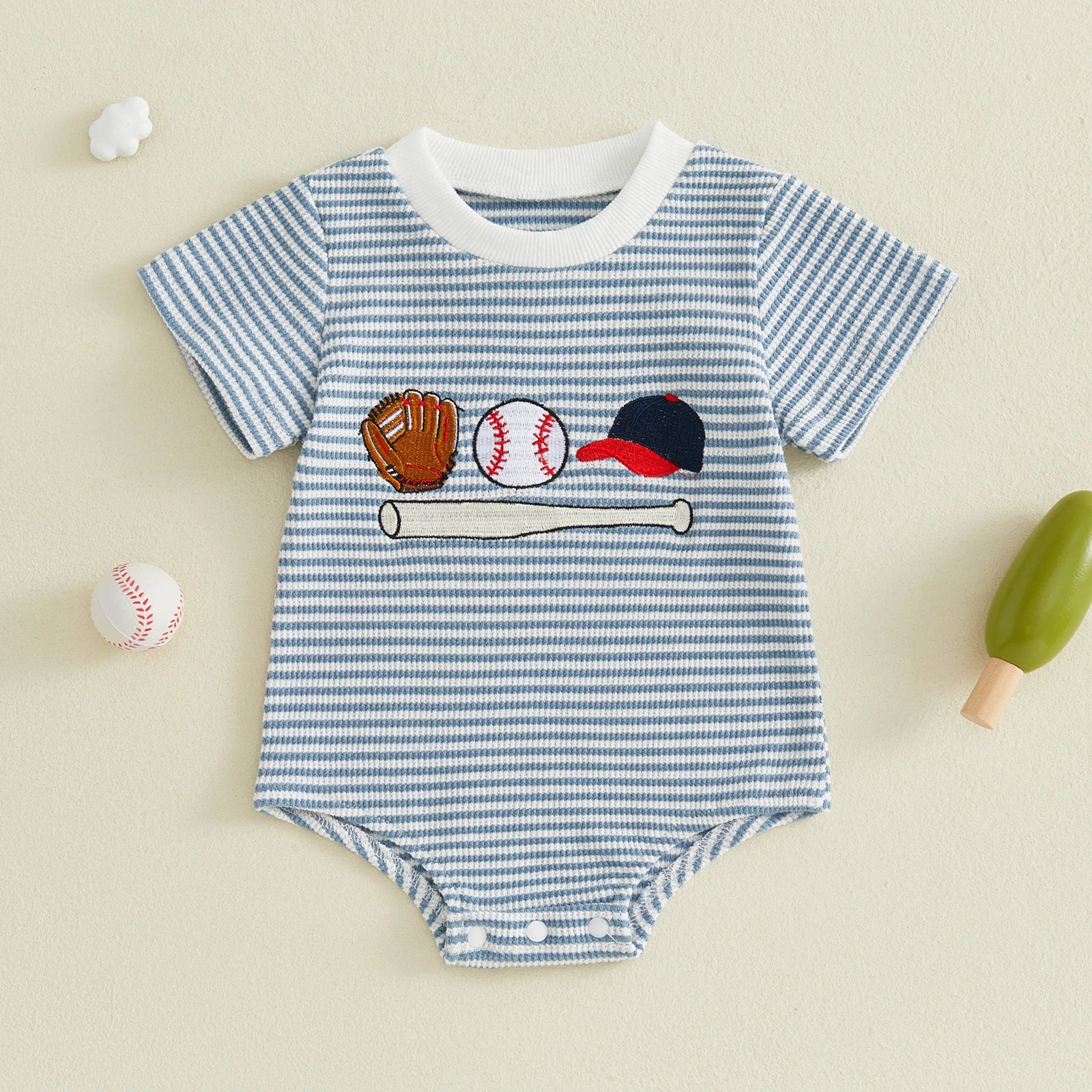 Baby Boys' Striped Baseball Embroidered Romper