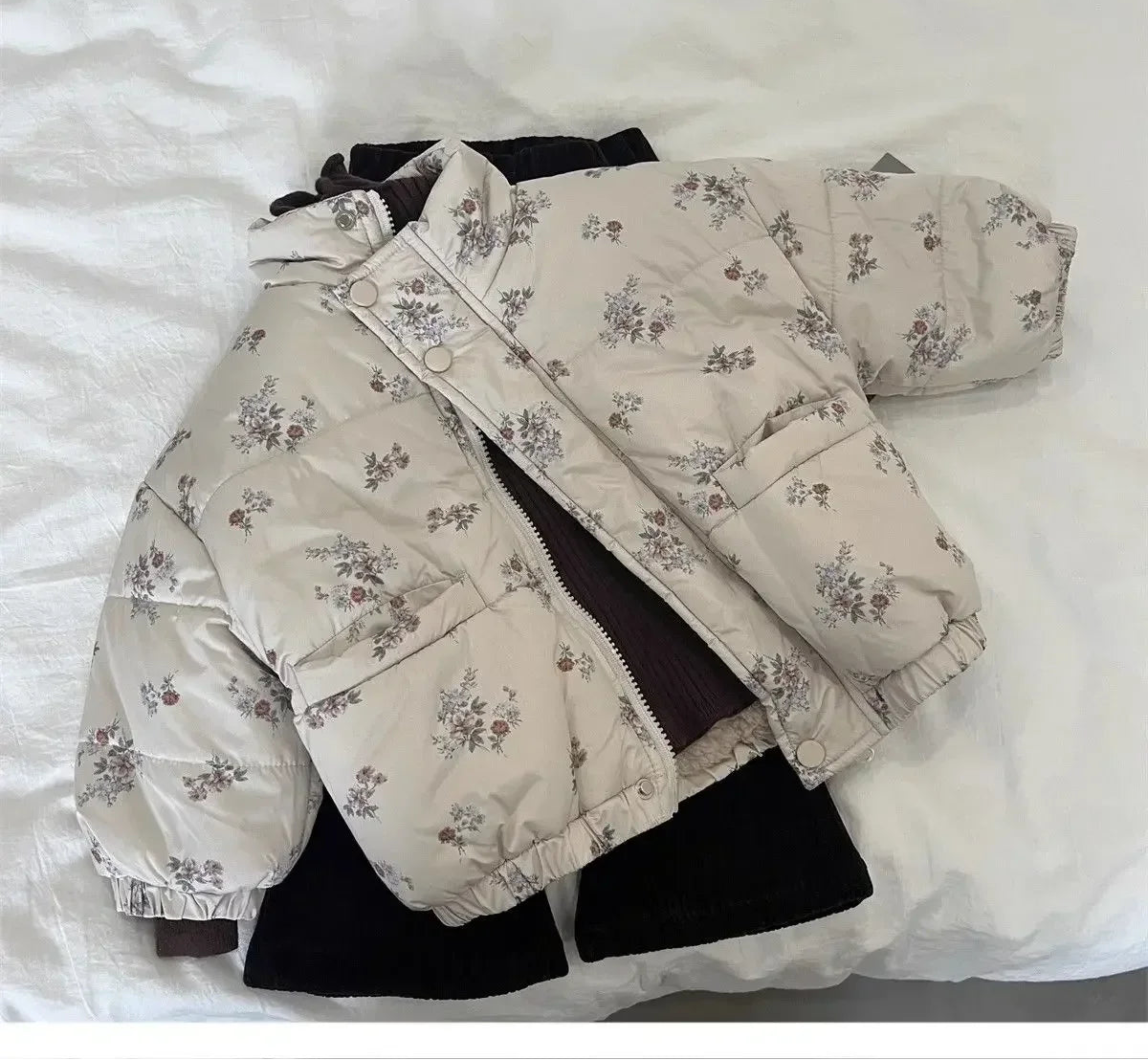 Floral Print Fleece-Lined Puffer Parka