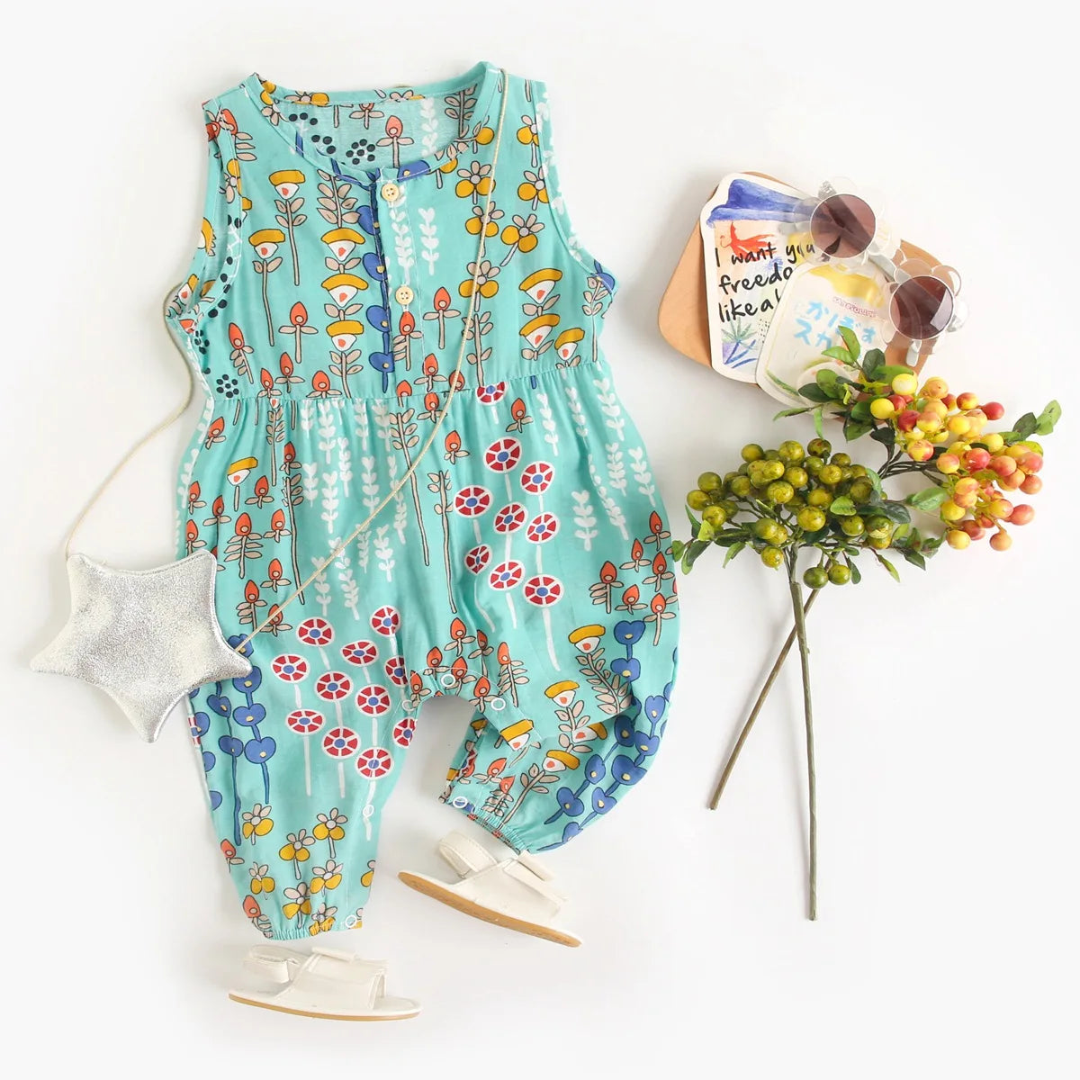 Baby Girl Floral Sleeveless Cotton Romper | Summer Holiday Jumpsuit 0-3T