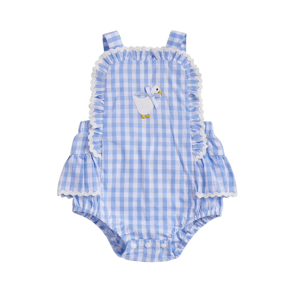 Baby Girl Plaid Duck Embroidery Bow Backless Sleeveless Romper