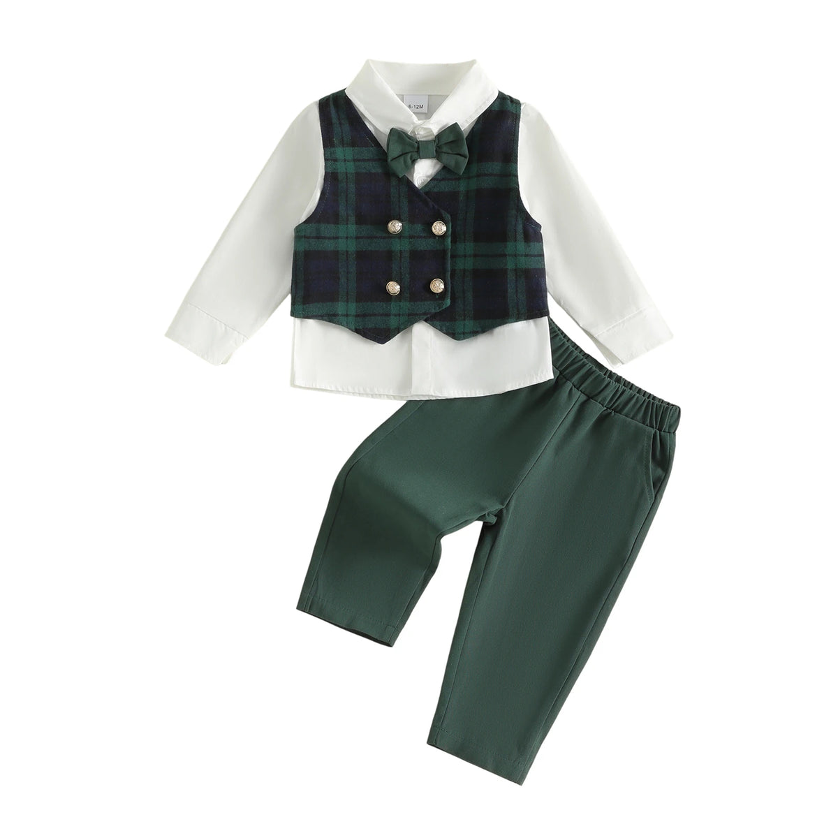 Boys Christmas Plaid Vest Outfit Set with Bow Tie &amp; Pants