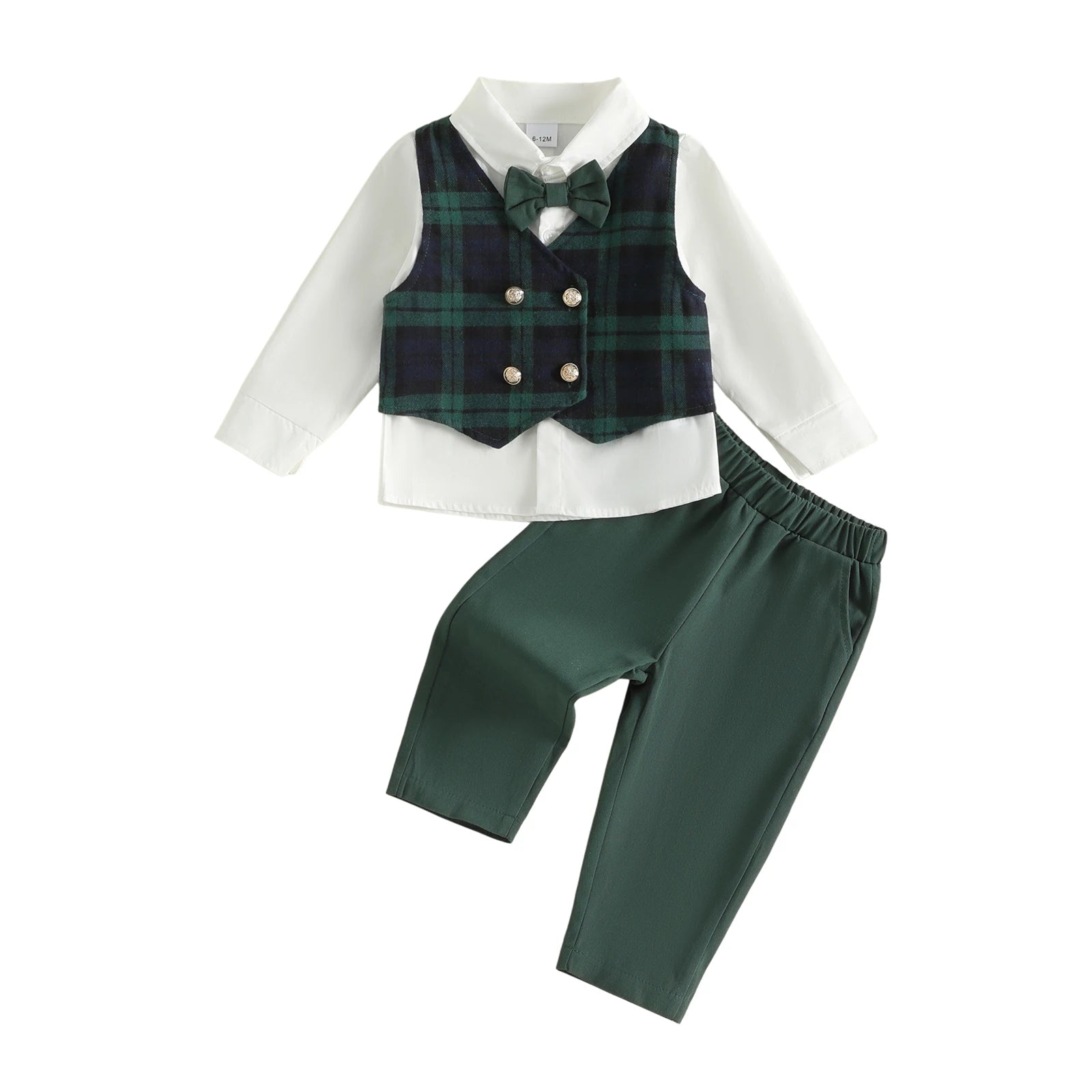 Boys Christmas Plaid Vest Outfit Set with Bow Tie & Pants