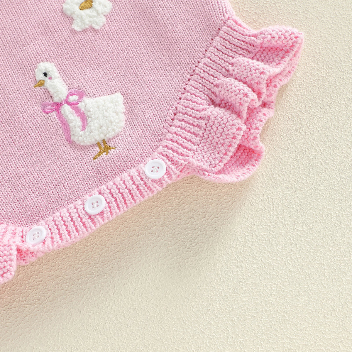 Baby Girl Sleeveless Duck & Flower Knit Overall Bodysuit
