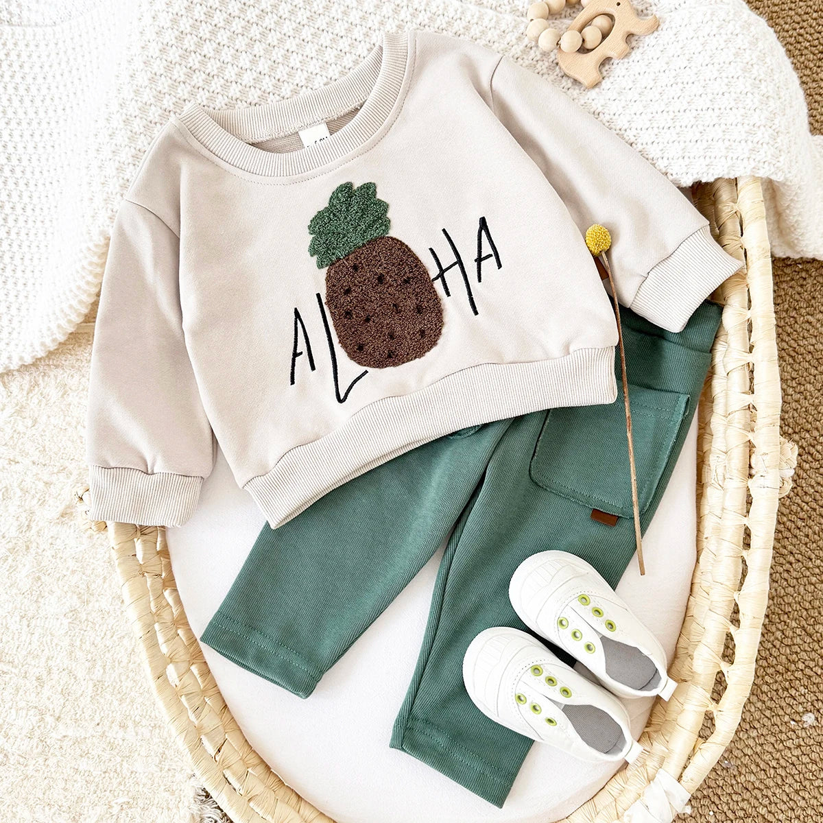 Aloha Pineapple Terry-Knit Sweatshirt & Pants Set