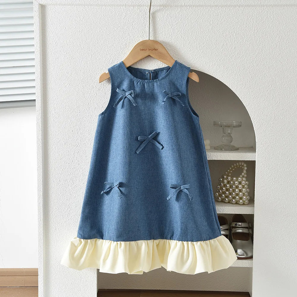 Sleeveless Bow Lace Princess Vest Dress