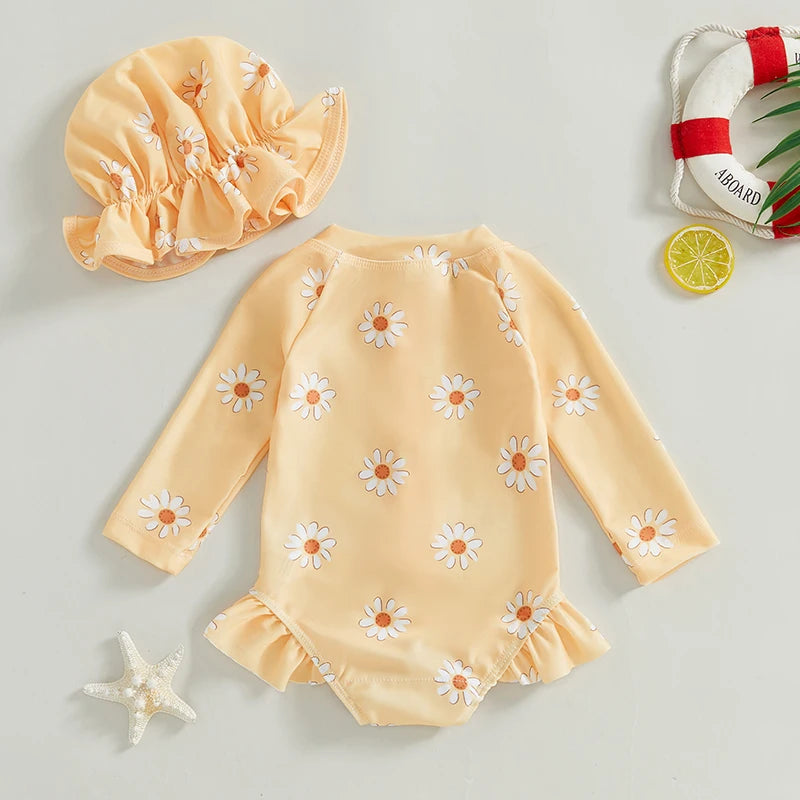 Floral Long Sleeve Rash Guard & Hat Set