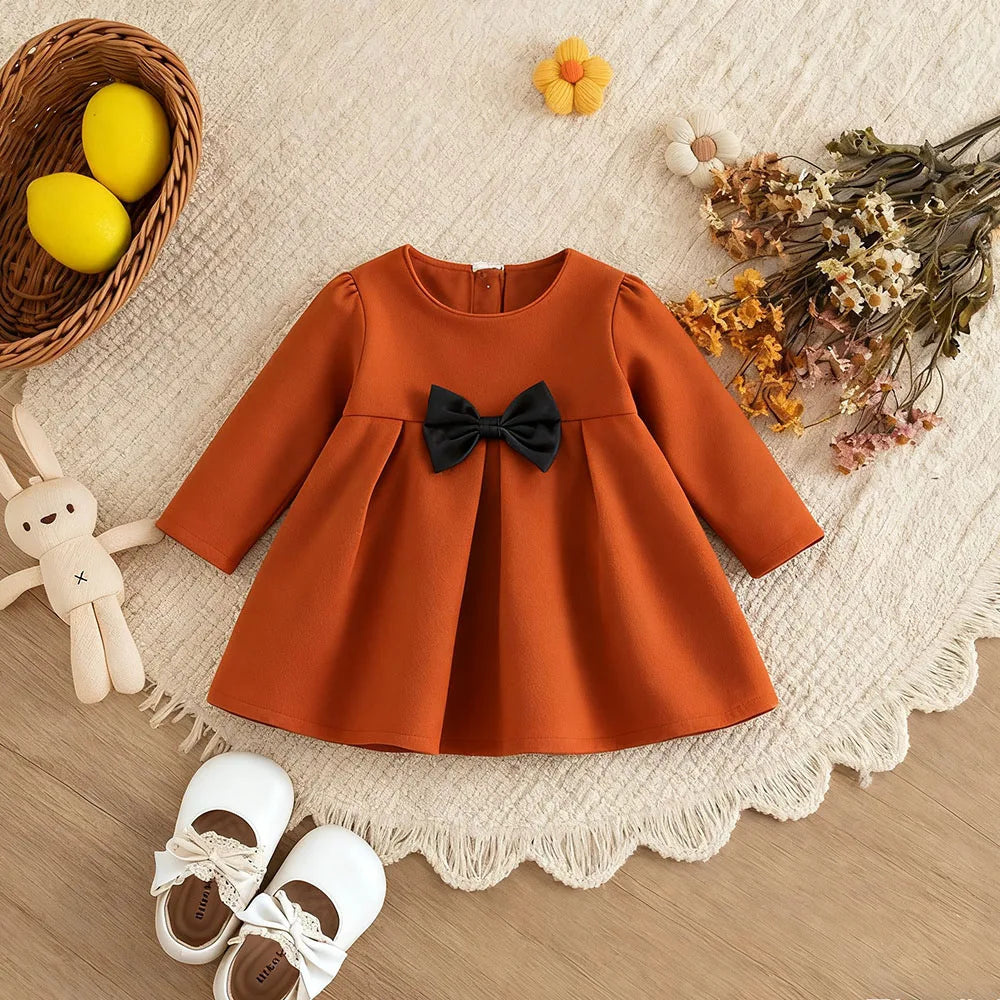 Baby Girl Bow-Trim Woolen Coat Warm Outerwear Fall Winter