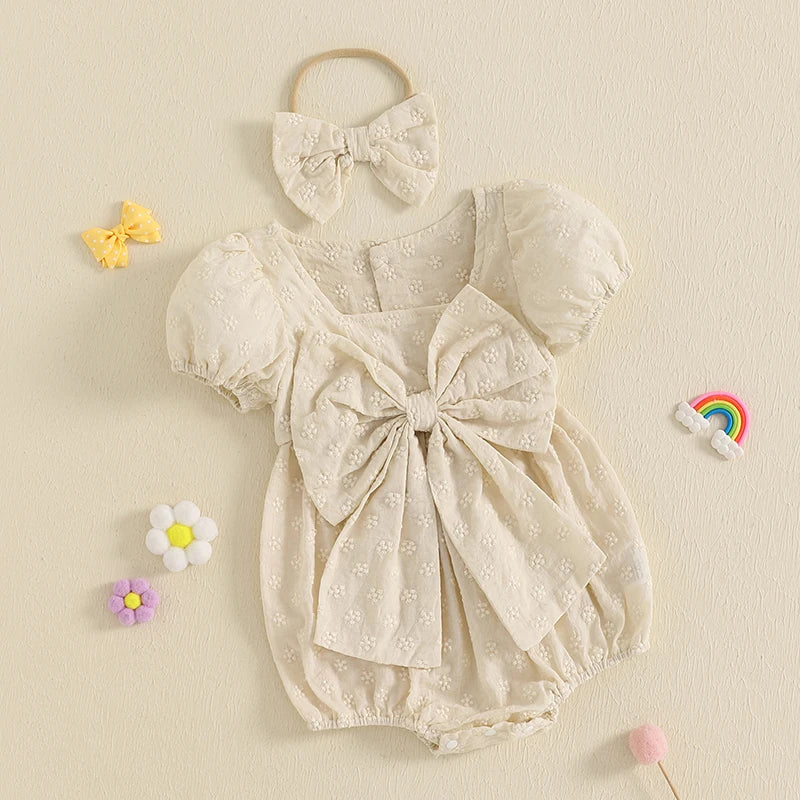 Girl Summer Romper with Bow Headband