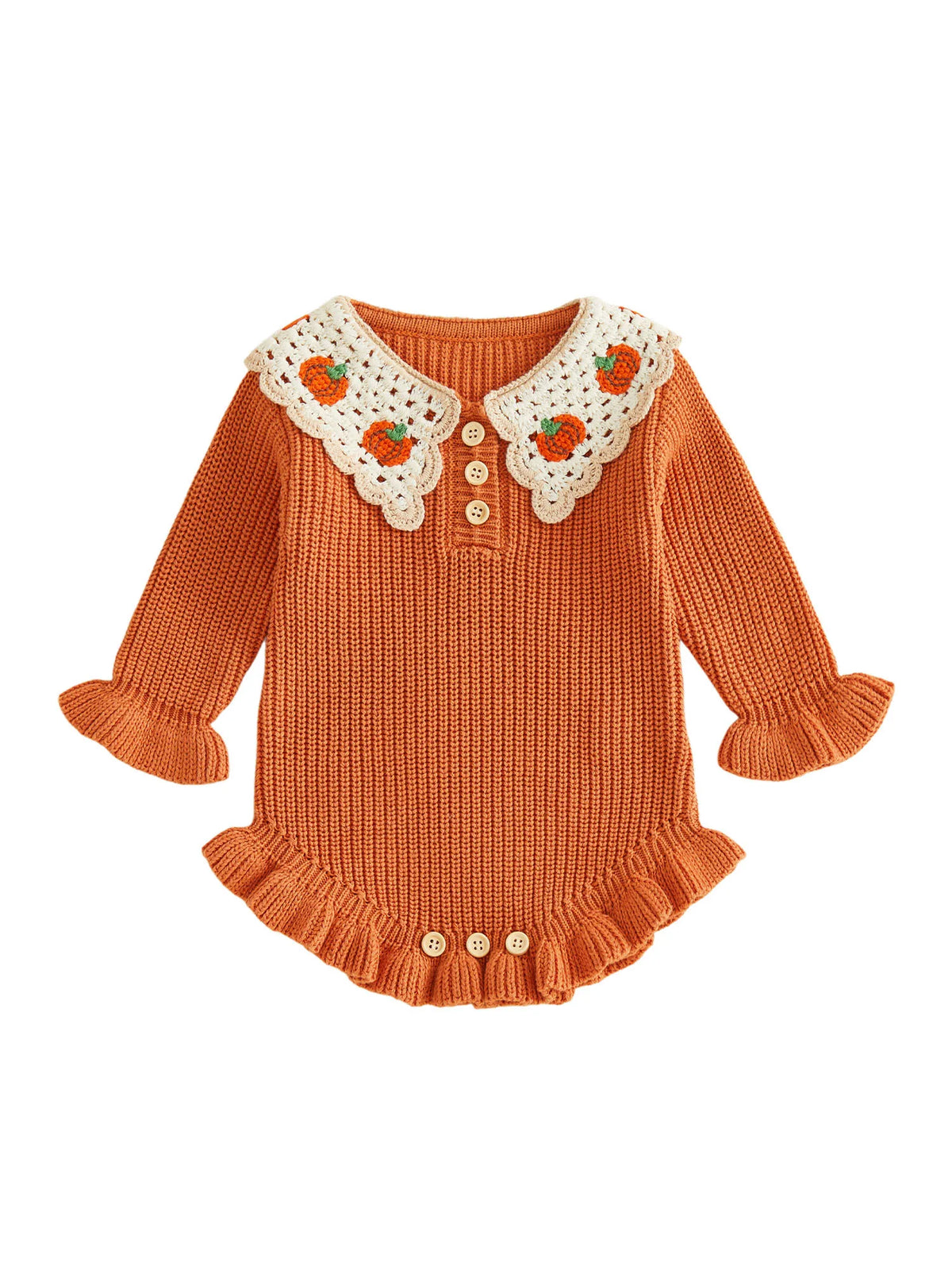 Baby Girl Pumpkin Embroidered Knit Romper