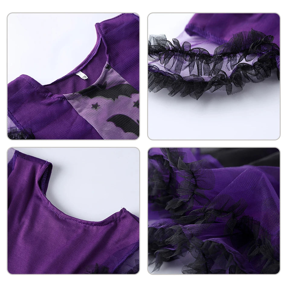 Girl's Purple Bat Costume with Wings and Headband