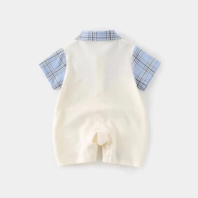 Boys' Dog-Embroidery Faux Two-Piece Romper