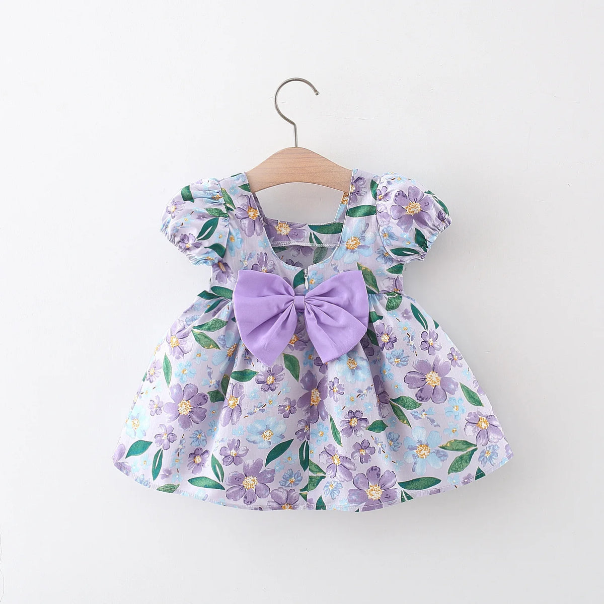 Sweet Floral Short-Sleeved Dress for Baby Girls
