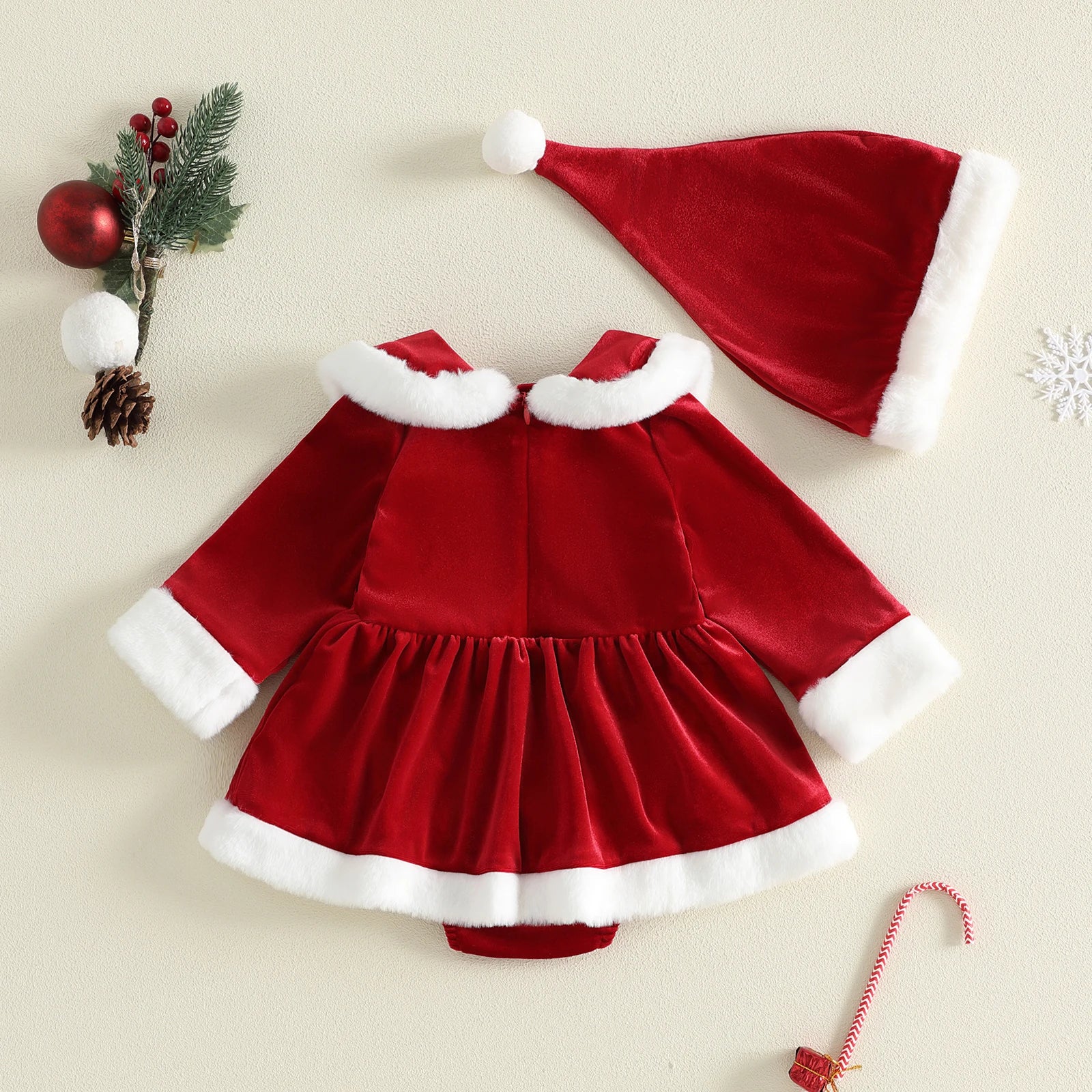 Baby Girl Christmas Romper & Santa Hat Set