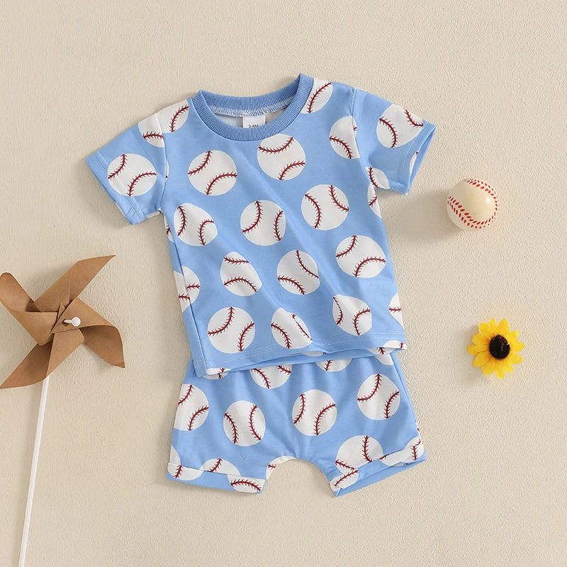 Baseball Print Toddler Boy Summer Outfit