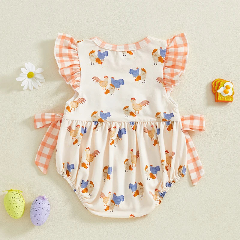Plaid & Chick Print Ruffle Romper