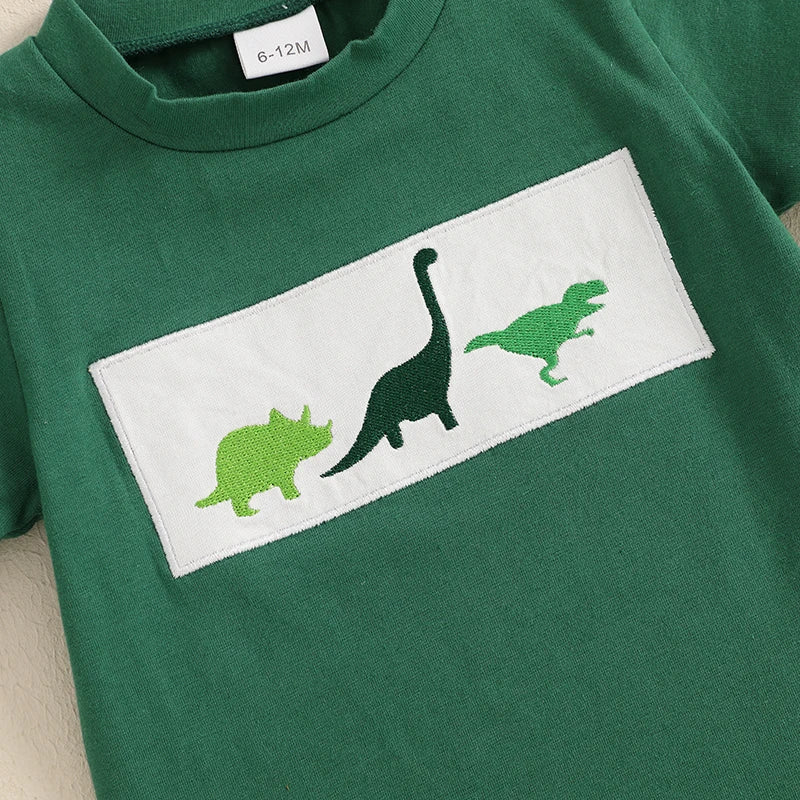 Embroidered T-Shirt & Striped Shorts Set