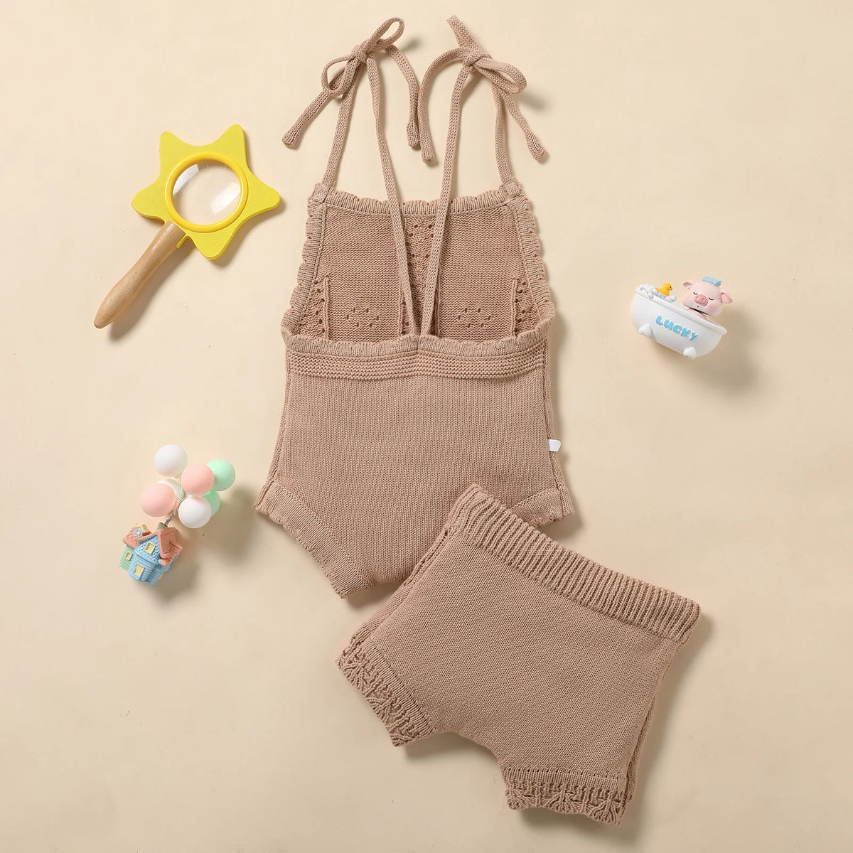 Newborn Baby Girl Sleeveless Knit Bodysuit & Shorts 2-Piece Set