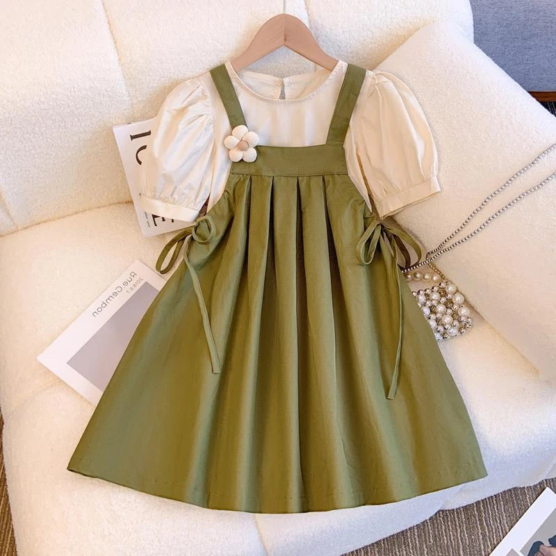 Puff Sleeve Top & Suspender Skirt