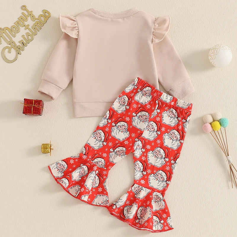 Baby Girl Christmas Santa Sweatshirt & Flare Pants Set