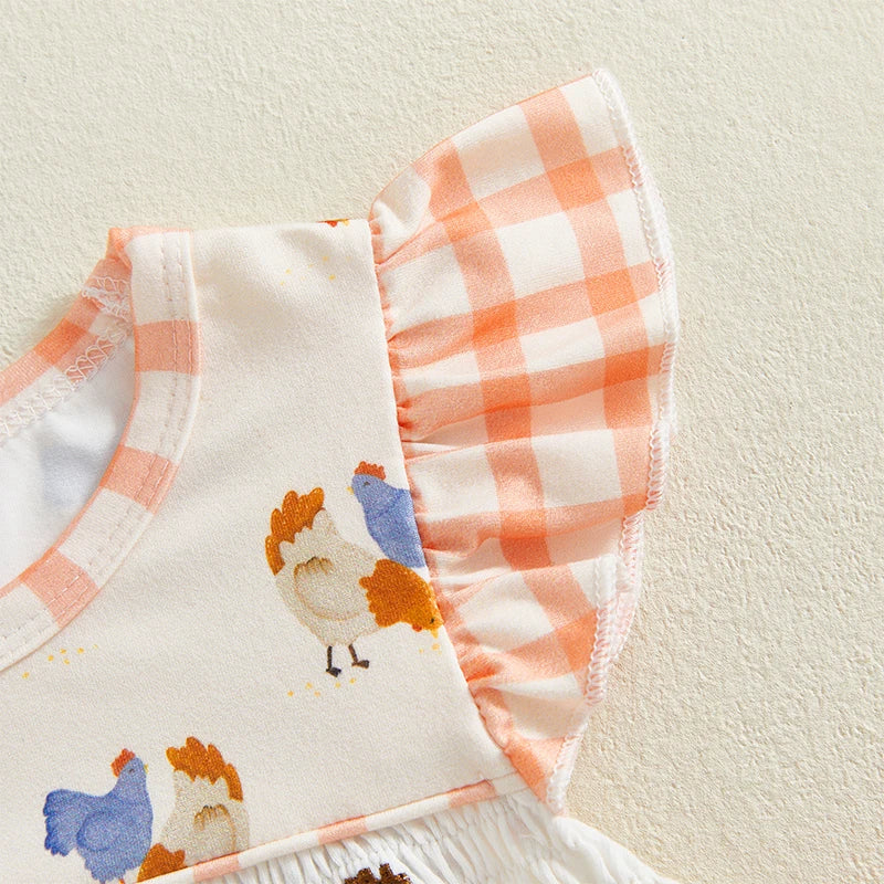 Plaid & Chick Print Ruffle Romper