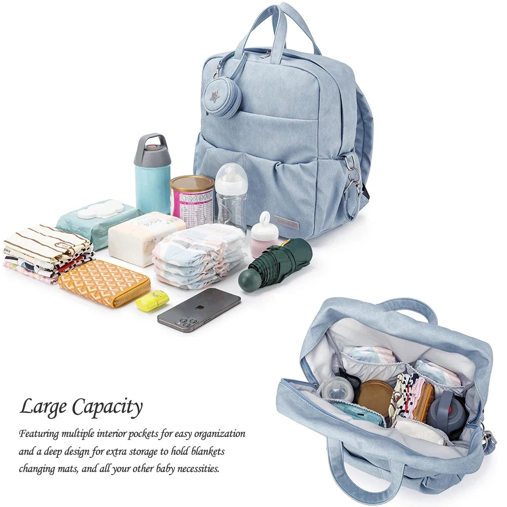 Stylish Waterproof Diaper Backpack with Pacifier Holder