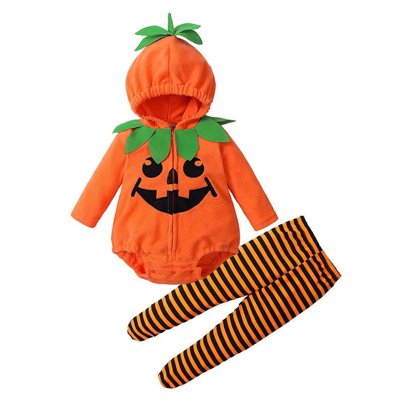 3-Piece Baby Pumpkin Halloween Costume Outfit