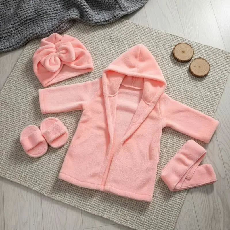 Newborn Bathrobe Photo Shoot Set with Headwrap and Slippers