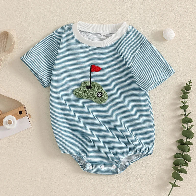 Baby Boy's Striped Golf Patch Romper