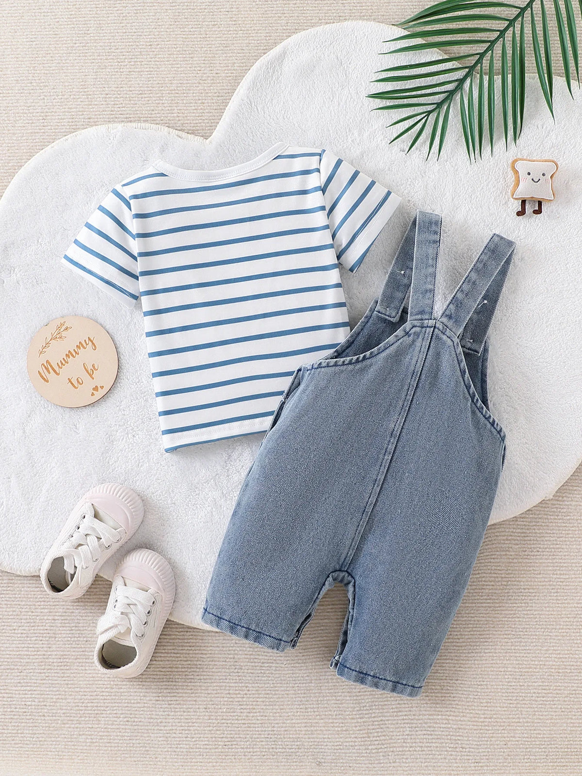 Baby Boy Striped T-Shirt & Bear Overall Set