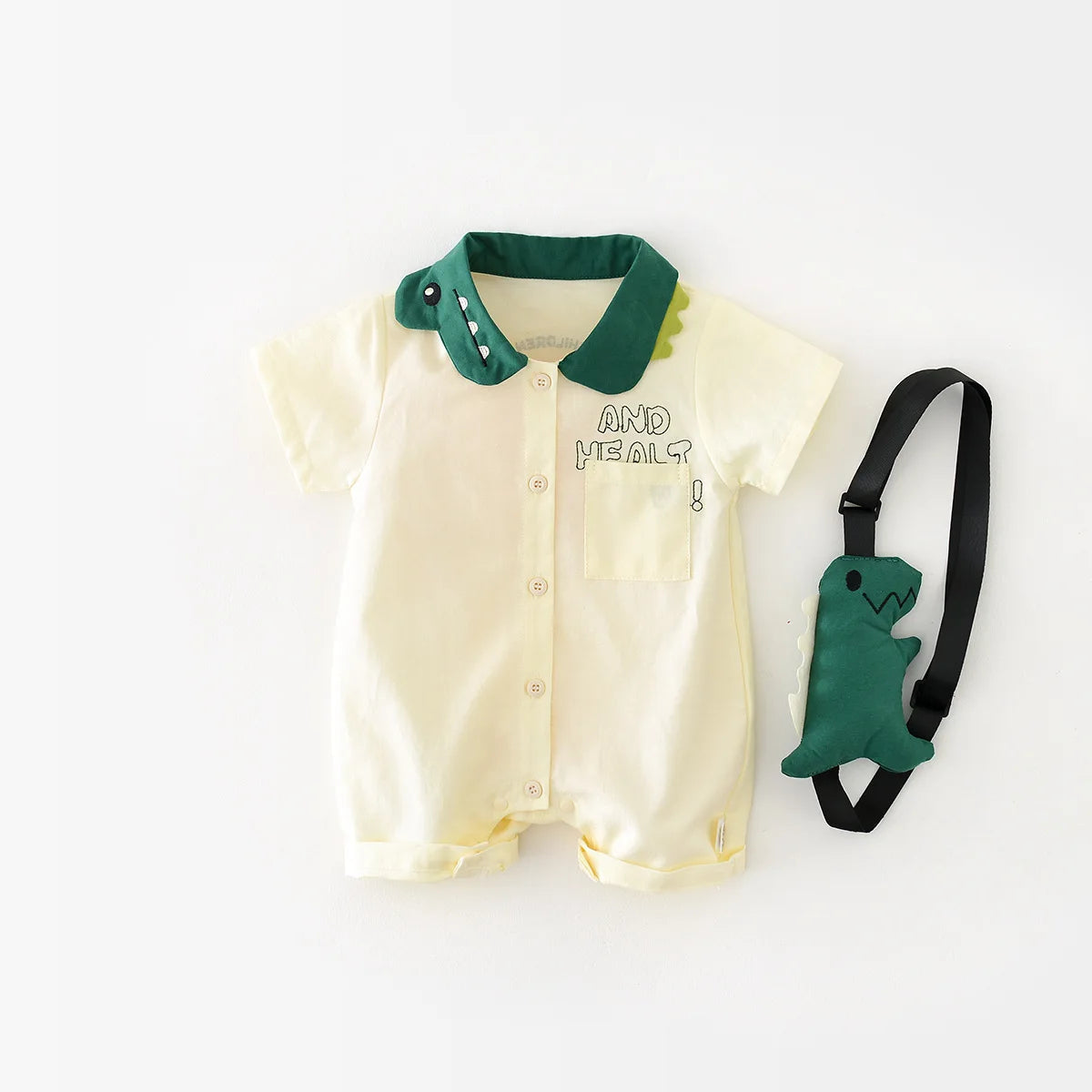 3D Dinosaur Collar Romper with Matching Bag