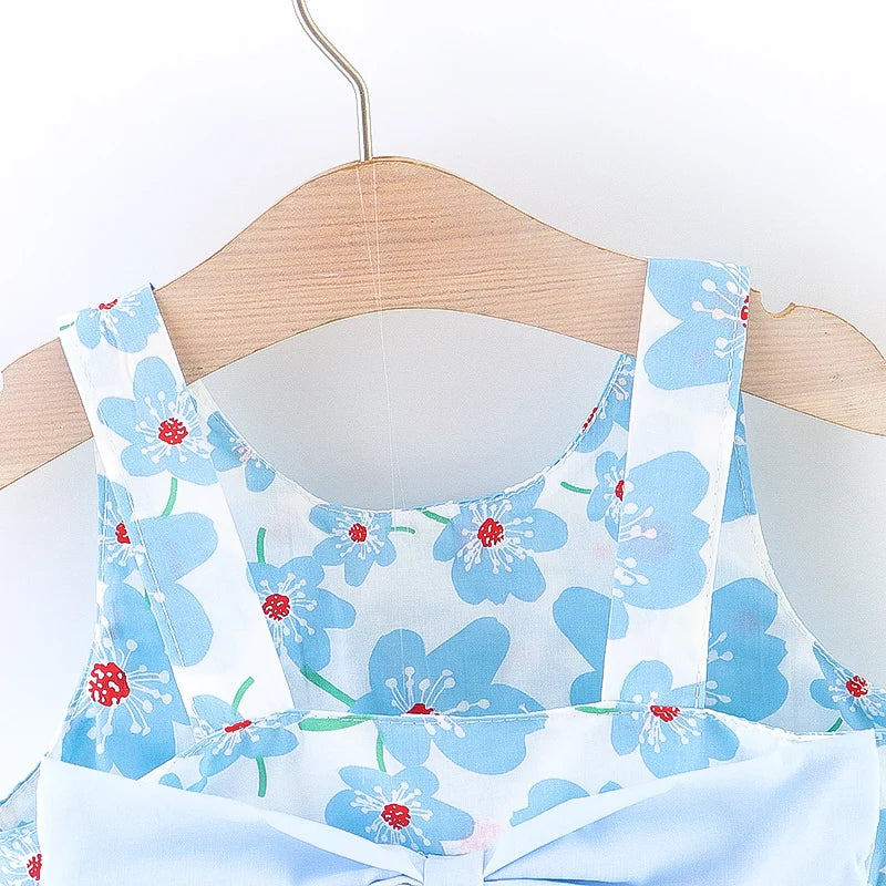 Floral Sling Dress & Gift Hat Set for Baby Girls