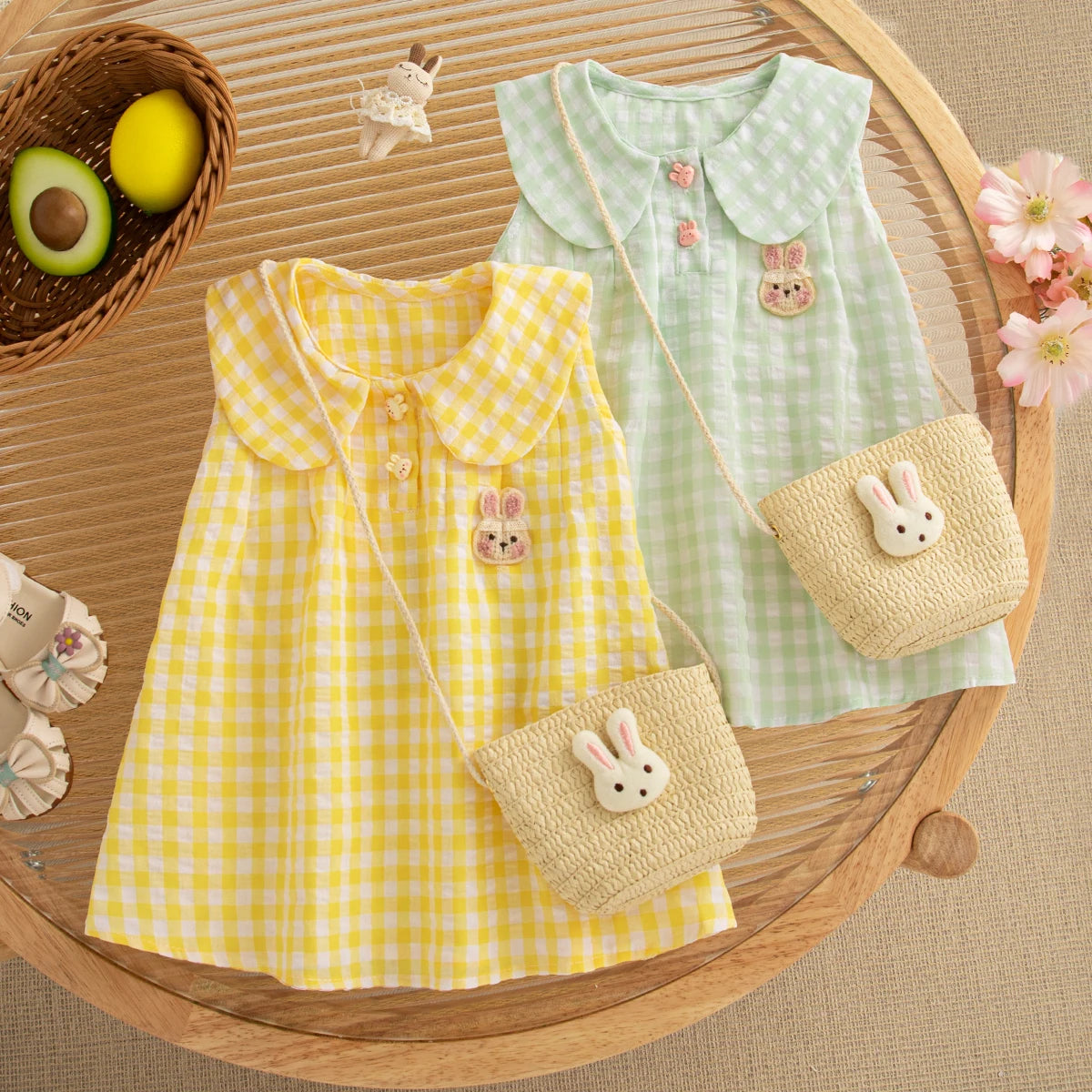 Plaid Dress & Matching Bunny Bag Set