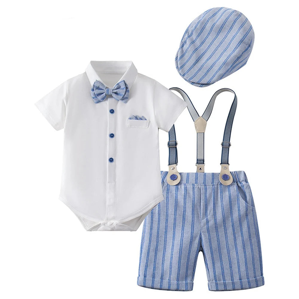 4-Piece Baby Boy Formal Romper, Shorts & Cap Set