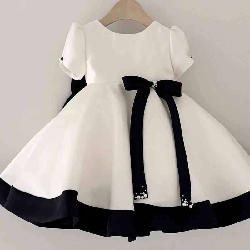 Girls' Black & White Satin Gala Gown