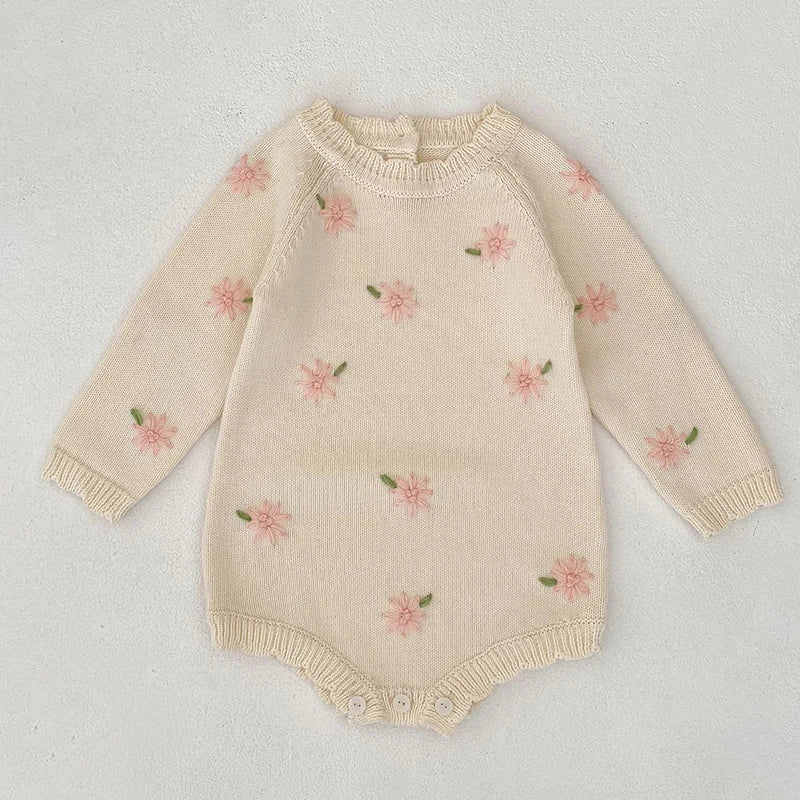 In Full Bloom Floral Embroidered Knit Romper