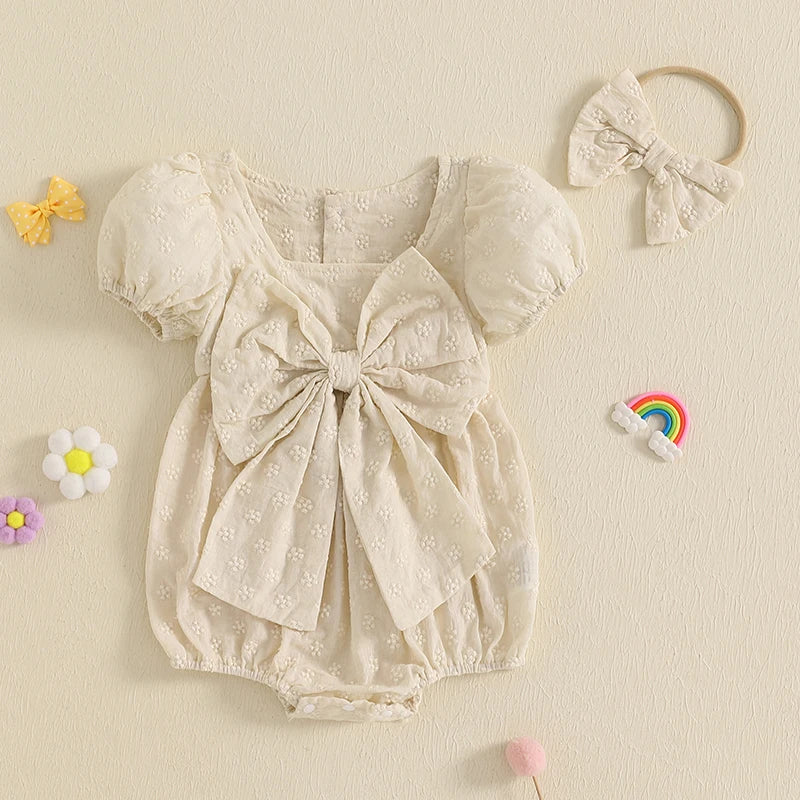 Girl Summer Romper with Bow Headband